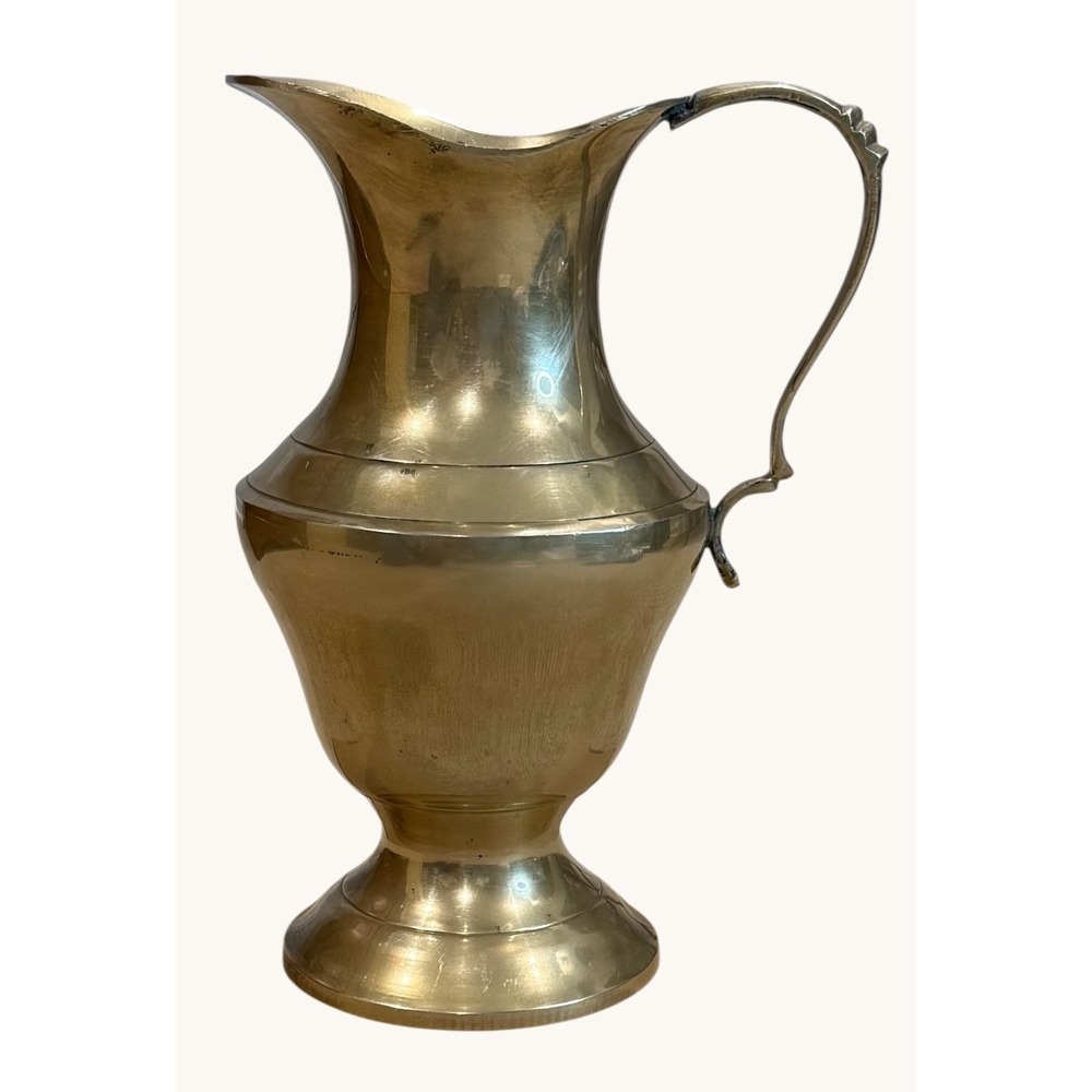 Vintage Heavy Solid Brass Pitcher 9" Carnat- Made in India MCM